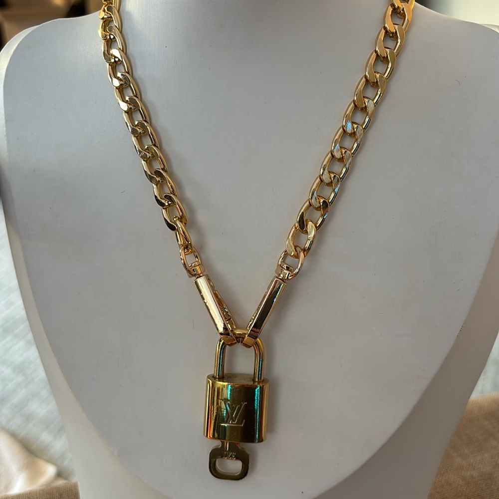 Louis vuitton authentic lock 🔐 with Gold Chain Necklace with Padlock